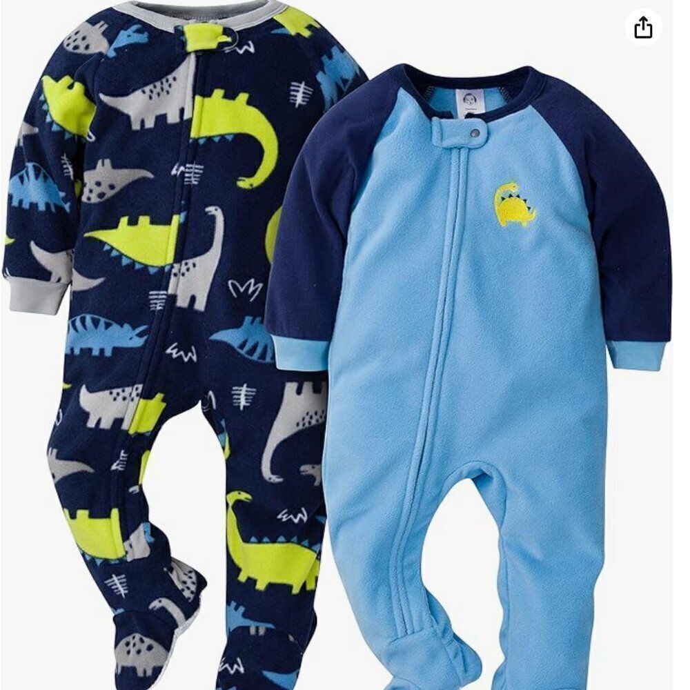 Gerber Baby & Toddler Blue Dinosaur Microfleece Sleepers2-Pack NWT 6-9 months